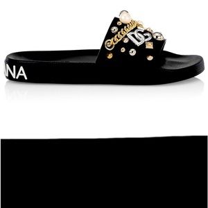 DOLCE&GABBANA Embellished Logo Slides